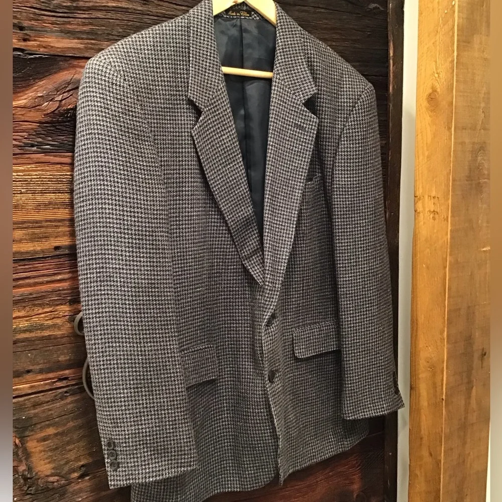 Vintage Houndstooth Silk Blazer Checkered Suit Jacket Plaid Sports Coat 42R - Picture 3 of 16